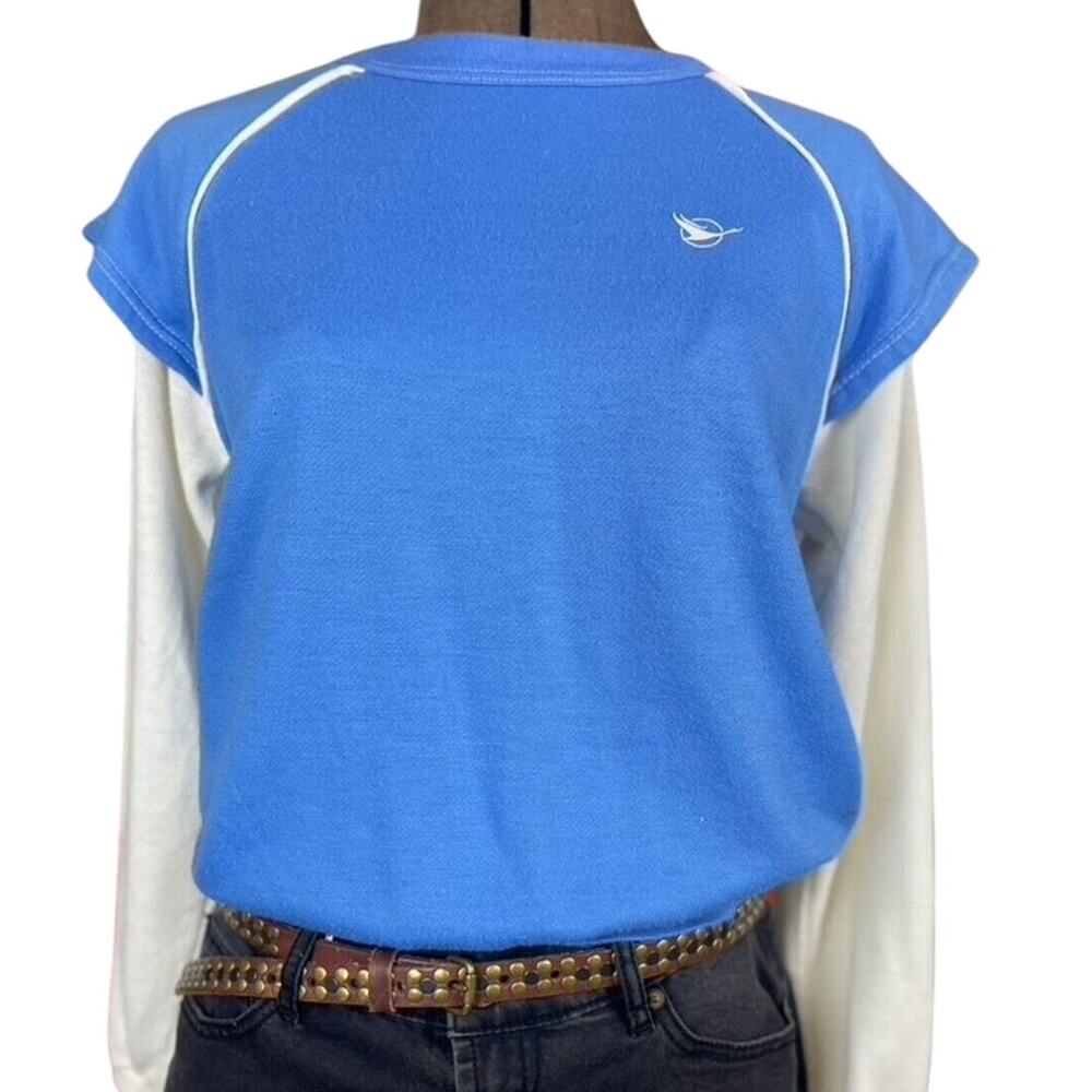 Vintage 80s Layered Sweatshirt Womens (M) JULIE‎ GIRL Soft Crew Blue White USA